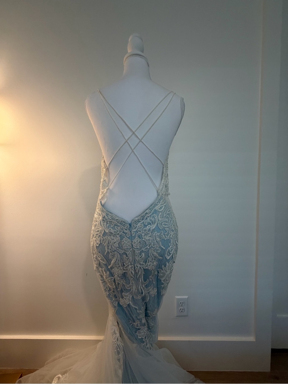 2 Cute Light Blue and White Lace Mermaid Prom Dress - Picture 7 of 11